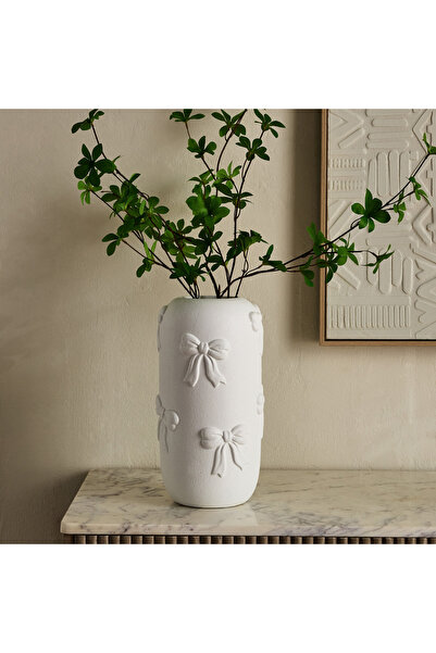 Home Box مزهرية أودري-إيدن الخزفية المزخرفة على شكل فيونكة - 15.5 × 15.5 × 30 سم