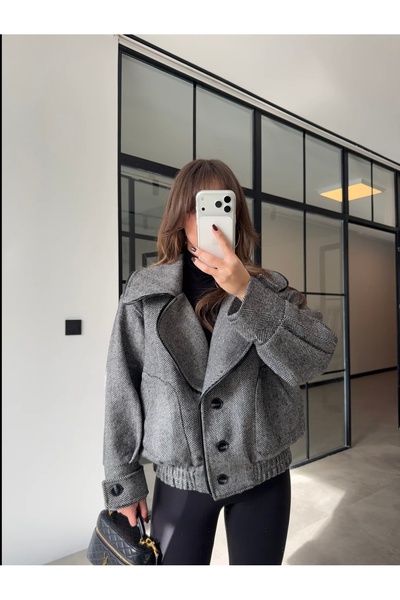 codudem Herringbone Anthracite Grey Bomber Jacket Coat
