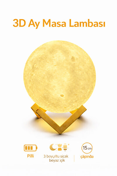 3d moon lamp Ay Lamba 15 cm çaplı 3D Baskı Ay Gece Lambası Pilli Ahşap Standl...