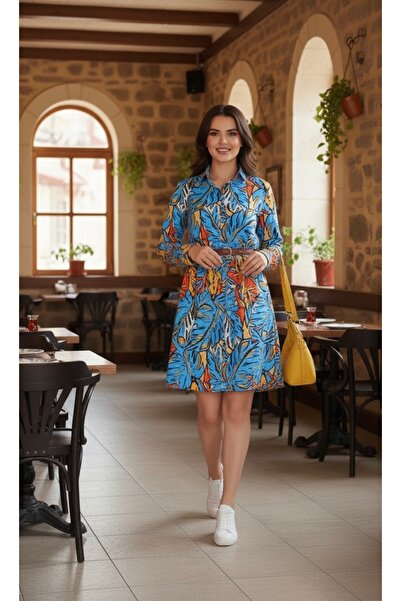 Polologin Butik Sa tropskim dezenom plava Košulja-haljina