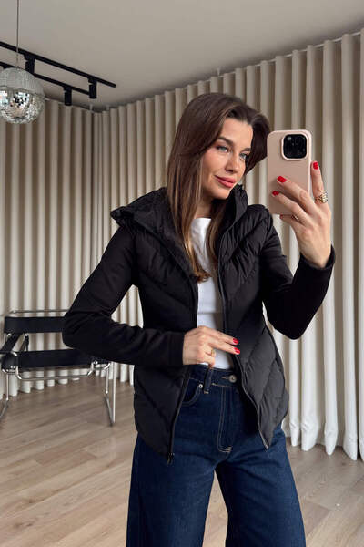 Sue Store Black Diving Fabric Inflatable Hooded Jacket