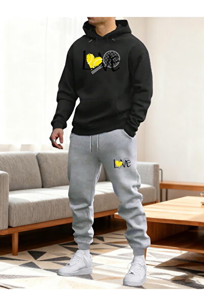 ALEYZA MODA Kalp Printed bottom top tracksuit set Oversized Hooded