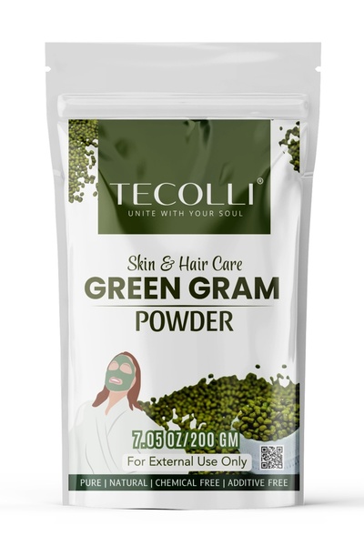 TECOLLI مسحوق العدس الأخضر النقي (مونج دال) للعناية بالبشرة والشعر، 200 غرام