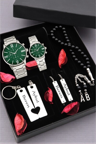 nw northwatch Kişiye Özel Siyah Çift Saat Seti – İsimli Anahtarlık ve Harfli ...