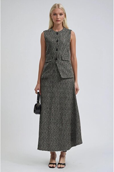Lijuri Tweed textured vest and skirt 2-piece set 10317
