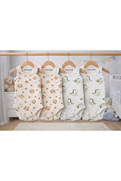 KA-HA Giyim %100 Pamuklu /Desenli/4'lü Çıtçıtlı Bebek Body Zıbın / Pamuklu Be...
