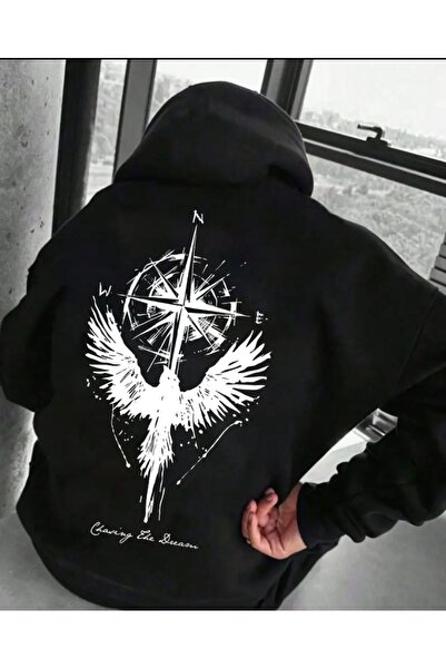 ORVIO Group Erkek hoodie kapüşonlu sweatshirt sırt baskılı oversize sokak sti...