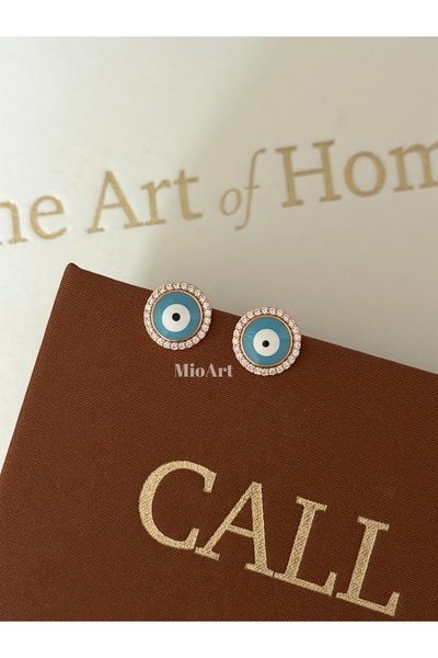 MioArt Blue Enamel Round Earrings with Evil Eye Beads
