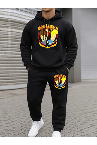 ALEYZA MODA Printed Top and Bottom Tracksuit Set Oversize Hooded