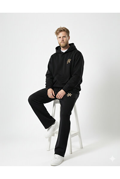 NİCE Set de trening negru Baggy supradimensionat pentru bărbați, cu picior la...