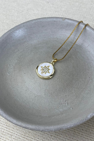 Brethils Pearlescent polar star necklace with oval non-tarnish zircon stone, ...