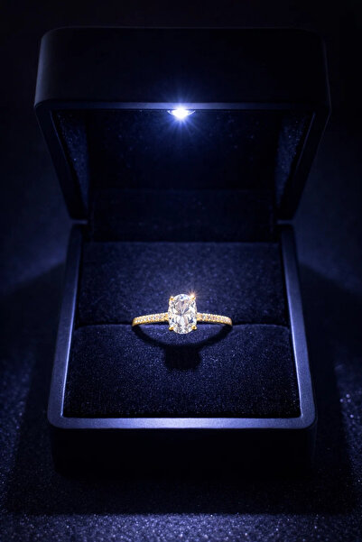 CARAT STONE Işıklı Kutuda 1 Carat Kadın Oval Gümüş Yüzük