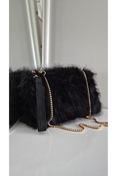 espoi collection "Siyah Kürk Detaylı İkili Askılı Çanta"