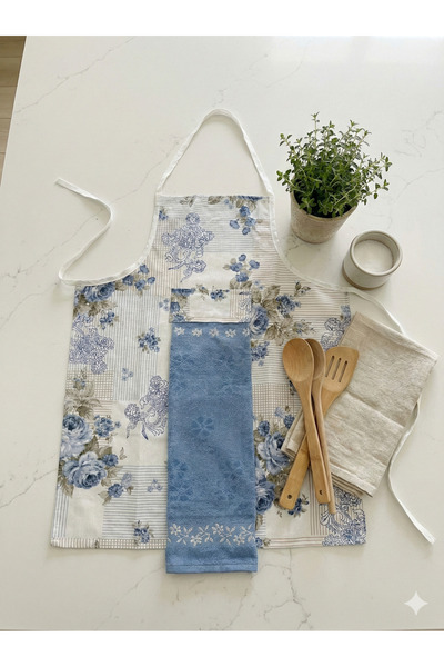 FERAY TEXTILE Desenli Mutfak Önlüğü ve Kadife Havlu Seti (30x50) – Şık & Kull...