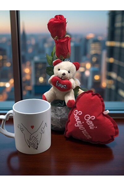 Masalsı Concept Romantik Konsept Hediyelik Set | Ayıcık, Gül, Kupa ve Kalp Ya...