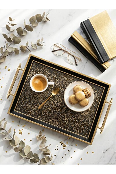 Le Paon Decorative Presentation Tray with Glass Base - 42X27 cm Luxury Gold D...