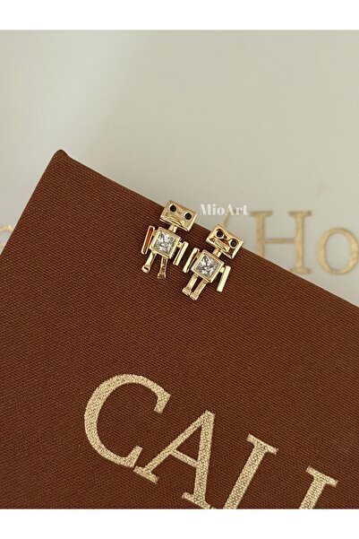 MioArt Women's Steel Robot Earrings