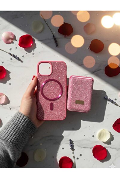 KumOziShop iPhone 13/14 Uyumlu MagSafe ve Mıknatıs Özellikli Taşlı Cüzdanlı P...