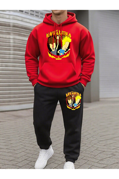 ALEYZA MODA Printed Top and Bottom Tracksuit Set Oversize Hooded