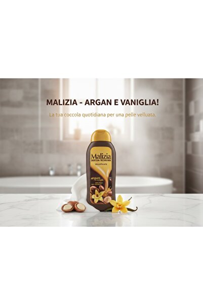 Malizia Argan and Vanilla Shower Gel, 300ml, Doccia Schiuma Vellutante, Hydra...