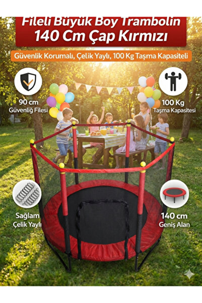 Arya Fileli 140 Cm Büyük Boy Trambolin | Güvenlik Korumalı | 100 Kg Taşıma Ka...