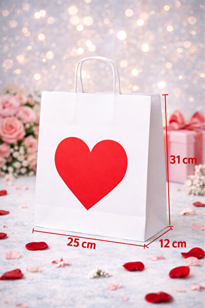 İnci Fix 5 Adet 25X31 Tek Kalpli Beyaz Kraft Hediye Kutusu Çantası Sevgililer...