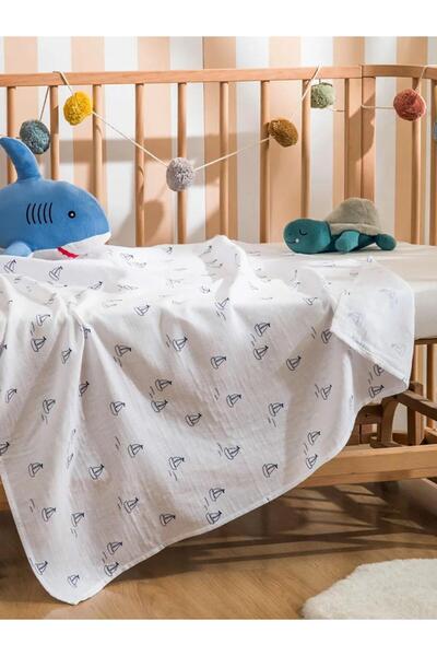 LC Waikiki Екру печатно мъжко муселиново одеяло 90x100 cm (S6)