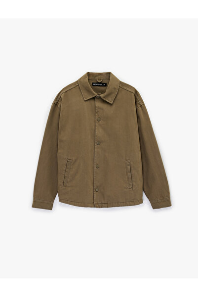 Koton Памучна риза с дълги ръкави, яка, джоб и копчета, прекалено голямо дънк...