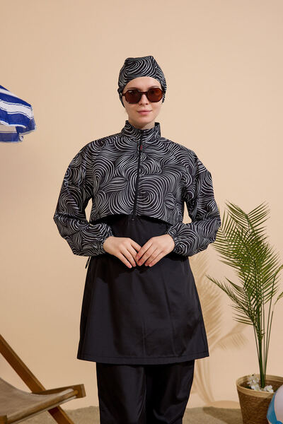 GAVLİA Women's Hijab Swimsuit 4-Piece Set - Half-Covering with Zipper..