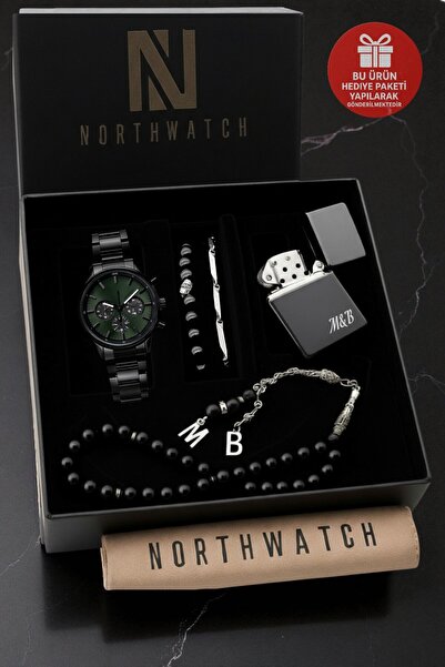 Northwatch Kişiye Özel Erkek Saat Bileklik Seti – Siyah Tasarım Sevgililer Gü...