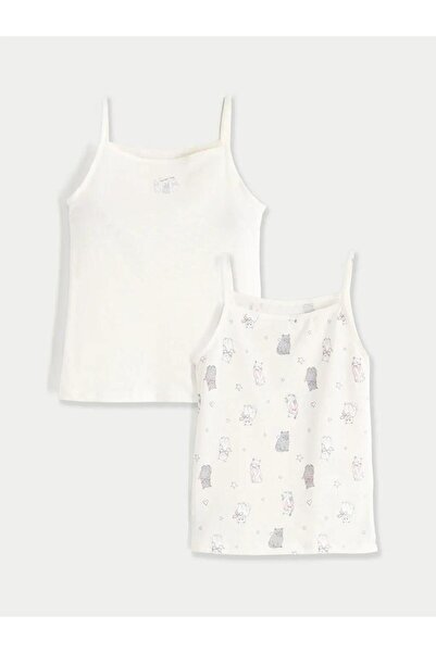 LC Waikiki Ecru Patterned Girls' Underwear Undershirt 2-Pack (S6)