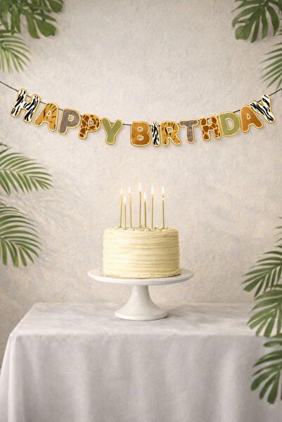 Baloncu Dede Safari Temalı Happy Birthday Banner – Doğum Günü Parti Süslemesi