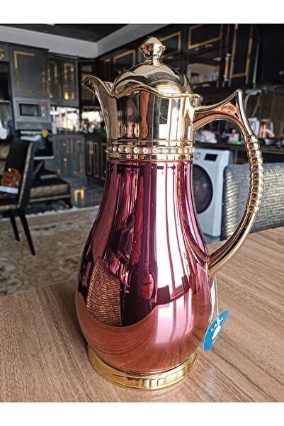 DEKOR ZÜCCACİYE HOME Luxury Burgundy Tea Thermos with Single Stone