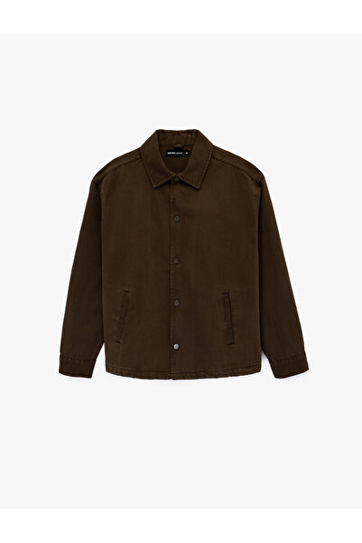 Koton Long Sleeve Cotton Shirt Collar Pocket Buttoned Oversized Jean Jacket