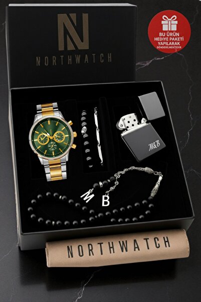 Northwatch Kişiye Özel Erkek Saat Bileklik Seti – Siyah Tasarım Sevgililer Gü...