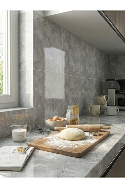 Arya ملصق حائط بنمط رخام رمادي 30x30 سم |   ذاتي اللصق