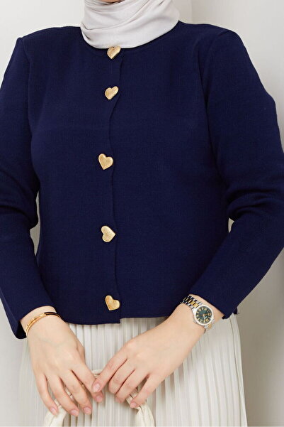 RFK Butik Women's Skirt Top Gold Heart Button Detailed Knitwear Cardigan - Na...