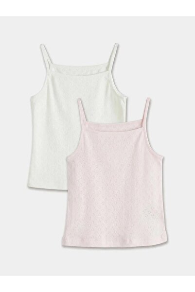 LC Waikiki Ροζ Τετράγωνο Κολάρο με Σχέδιο Καρδιάς, Σετ 2 Φανελάκια για Κορίτσ...