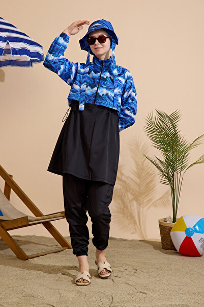 GAVLİA Women's Hijab Swimsuit 5-Piece Set - Half-Covering Zippered..