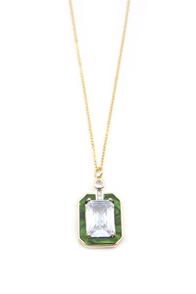 Royaleks Green Detailed Stone Necklace - Gold