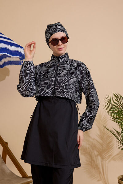 GAVLİA Women's Hijab Swimsuit 3-Piece Set - Half-Covering Zippered..