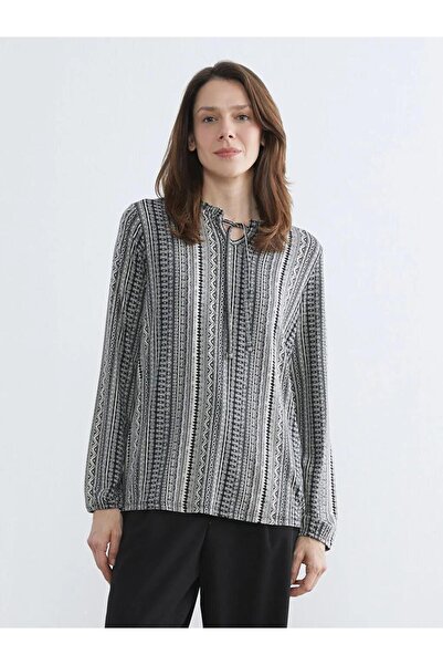 LC Waikiki Black Tie-Neck Patterned Blouse (S6)