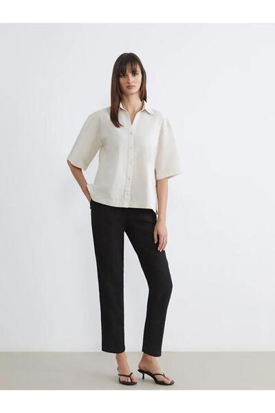 LC Waikiki Black Elastic Waist Textured Carrot Cut Women's Trousers (S6)