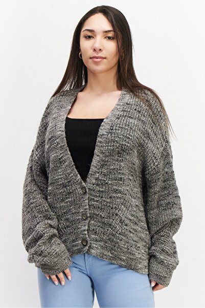Esprit كارديجان نسائي منقوش بفتحة رقبة على شكل حرف V، رمادي