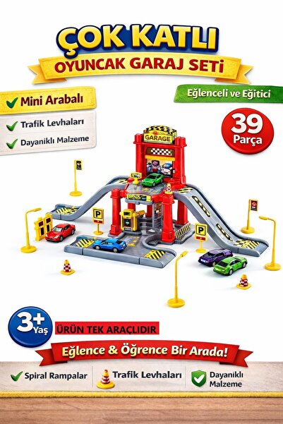 Realx Oyuncak Mega Garajlı Pist Otoparklı Şehir Hayatı Trafik Levhaları 39 PC...