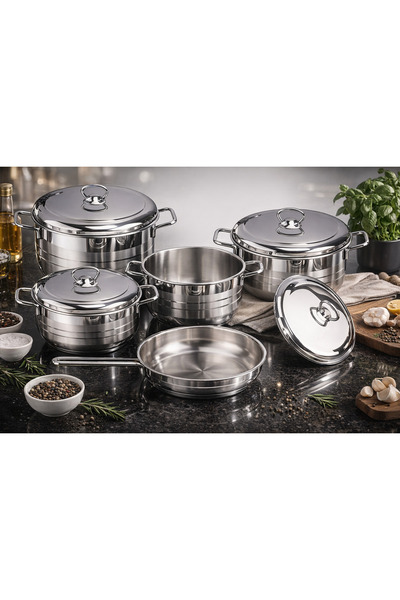 Bonera 9 Pieces Turkish Stainless Steel Cookware Set, 18/10 Made in Turkey