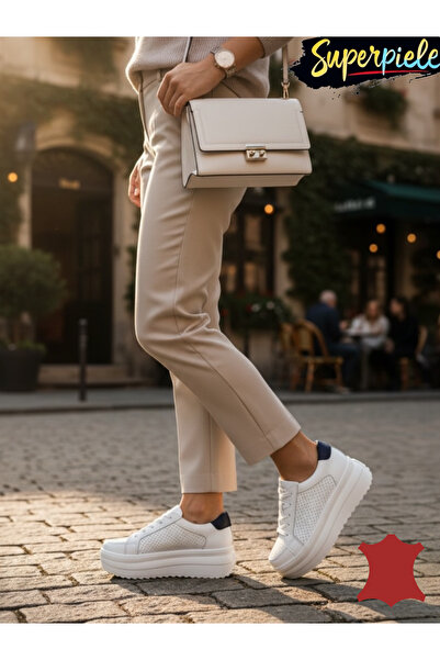 ANGEL BLUE Women's casual shoes in white and black made of genuine leather wi...