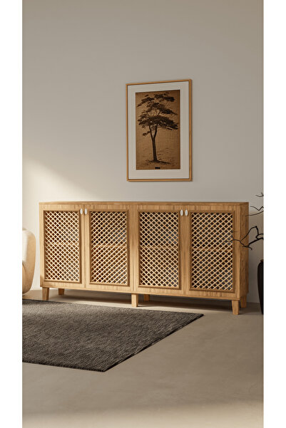 KARABUDAK Atlantik Çam 4 Kapaklı Çok Amaçlı Dolap 180x90x35 Raflı Konsol & Mu...