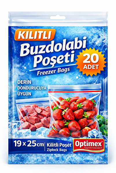 OPTİMEX Kilitli Buzdolabı Poşeti 19x25 cm 20’li Derin Dondurucu Poşeti Kilitl...