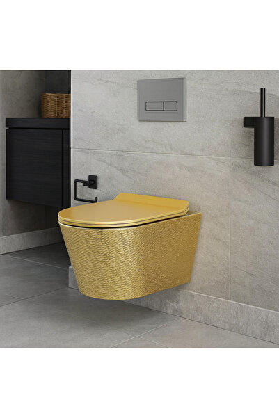 banyosepeti GoldenWeave – Dokulu Gold Asma Klozet (Amortisörlü Kapak Dahil)